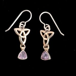 Sterling Amethyst Triquetra Celtic Knot Earrings